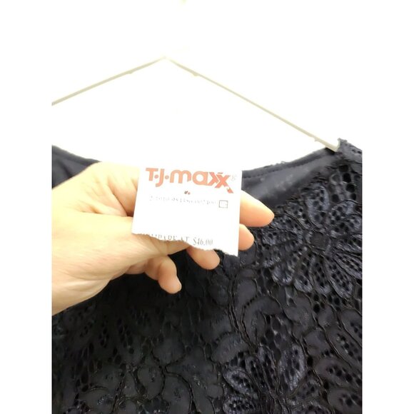 Nanette Lepore Lace Top Womens Medium Navy Ruffle Short Sleeve Fairy Romantic - Picture 6 of 9